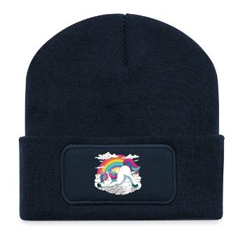 Yogicorn Unicorn im Yoga Flow - Einhorn Meditation - Recycelte Patch Beanie - French Navy - Vorne