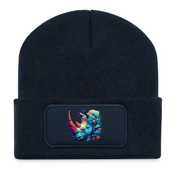 Rhinocéros - Beanie recyclé à patch - bleu marine - Devant