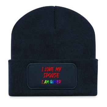 I Love My Spouse I Am Queer - Recycelte Patch Beanie - French Navy - Vorne