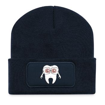 Une adorable dent portant des lunettes - Beanie recyclé à patch - bleu marine - Devant