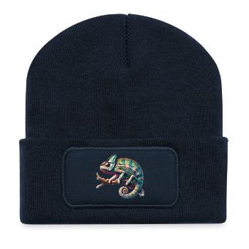 faszinierendes lebendiges Chamäleon-Motiv - Recycelte Patch Beanie - French Navy - Vorne