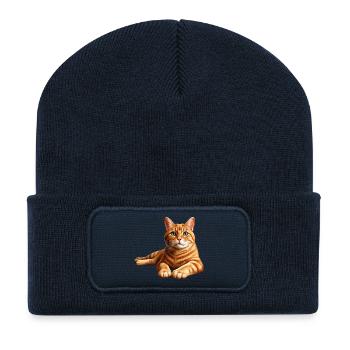 Realistic Orange Tabby Cat Portrait - Recycled Patch Beanie - french navy - Front