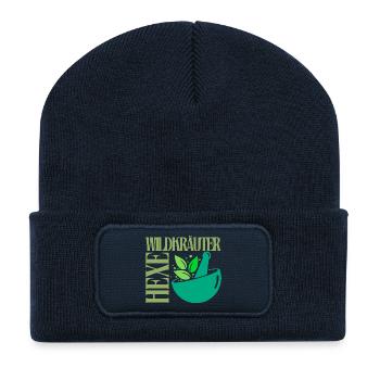 Mystisches Kräuter Design Wildkräuter Hexe - Recycelte Patch Beanie - French Navy - Vorne