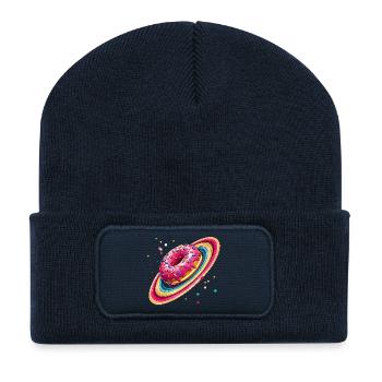 Un beignet avec des pépites colorées comme la planète Saturne - Beanie recyclé à patch - bleu marine - Devant