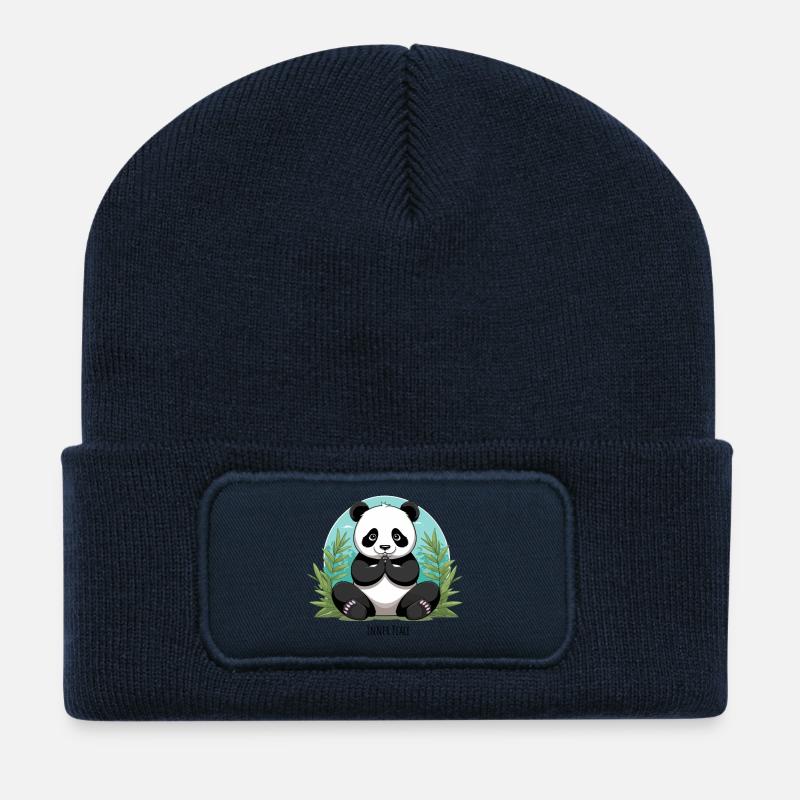 Inner Peace – Meditierender Panda - Recycelte Patch Beanie - French Navy