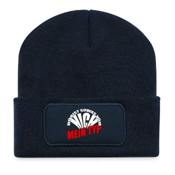 Du bist sowas von NICH mein TYP Retro Schriftzug - Recycelte Patch Beanie - French Navy - Vorne