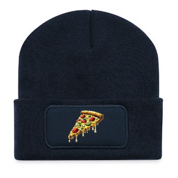 Pizza Cartoon Melting Cheese Funny Design - Recycled Patch Beanie - french navy - Front