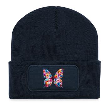 Butterfly decorated with flowers - Recycled Patch Beanie - french navy - Front