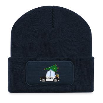 Police Car Police Christmas Black White - Recycled Patch Beanie - french navy - Front