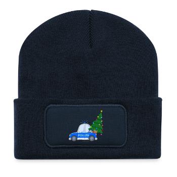 Polizeiauto Weihnachten Weihnachtsbaum Blau - Recycelte Patch Beanie - French Navy - Vorne