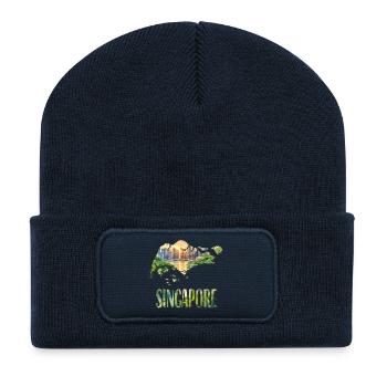 Aquarell Landkarte Singapur - Recycelte Patch Beanie - French Navy - Vorne