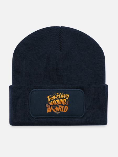 Reise Design Unisex "Traveling around the World" - Recycelte Patch Beanie - French Navy