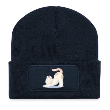 Un chat dans une pose de yoga d’étirement - Beanie recyclé à patch - bleu marine - Devant