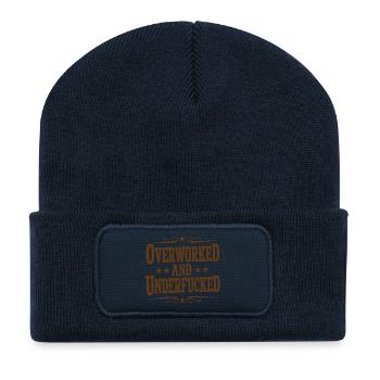 Vintage Sarcastic Overworked Underfucked Quote - Recycled Patch Beanie - french navy - Front