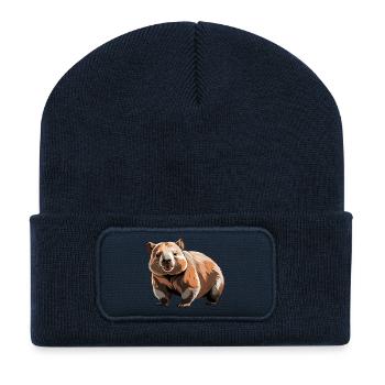 Wombat - Cute Animal Design - Beanie recyclé à patch - bleu marine - Devant