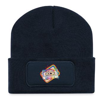 Cassette rétro - Design coloré des années 80 - Beanie recyclé à patch - bleu marine - Devant