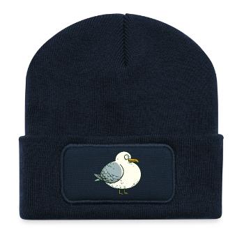 Bande dessinée Fat Fat North Sea Moin Seagull Pier Harbor - Beanie recyclé à patch - bleu marine - Devant