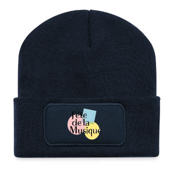 Pastellfarbenes Musikfestival - Recycelte Patch Beanie - French Navy - Vorne