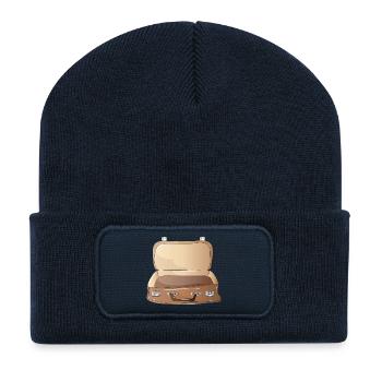 Retro Koffer geöffnet-Nostalgischer Reisebegleiter - Recycelte Patch Beanie - French Navy - Vorne