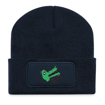 Kroko Spruch Eat The Rich Street Art Linke Politik - Recycelte Patch Beanie - French Navy - Vorne