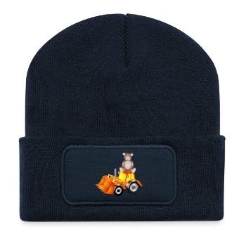 Ours en peluche sur une pelle – doux et fort à la fois - Beanie recyclé à patch - bleu marine - Devant