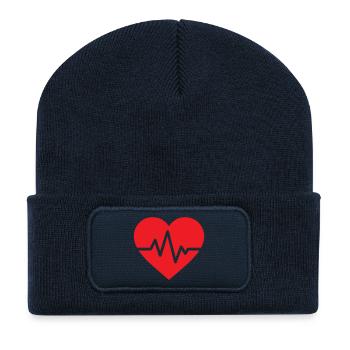 Vibrant Heartbeat Pulse Design ECG - Recycled Patch Beanie - french navy - Front