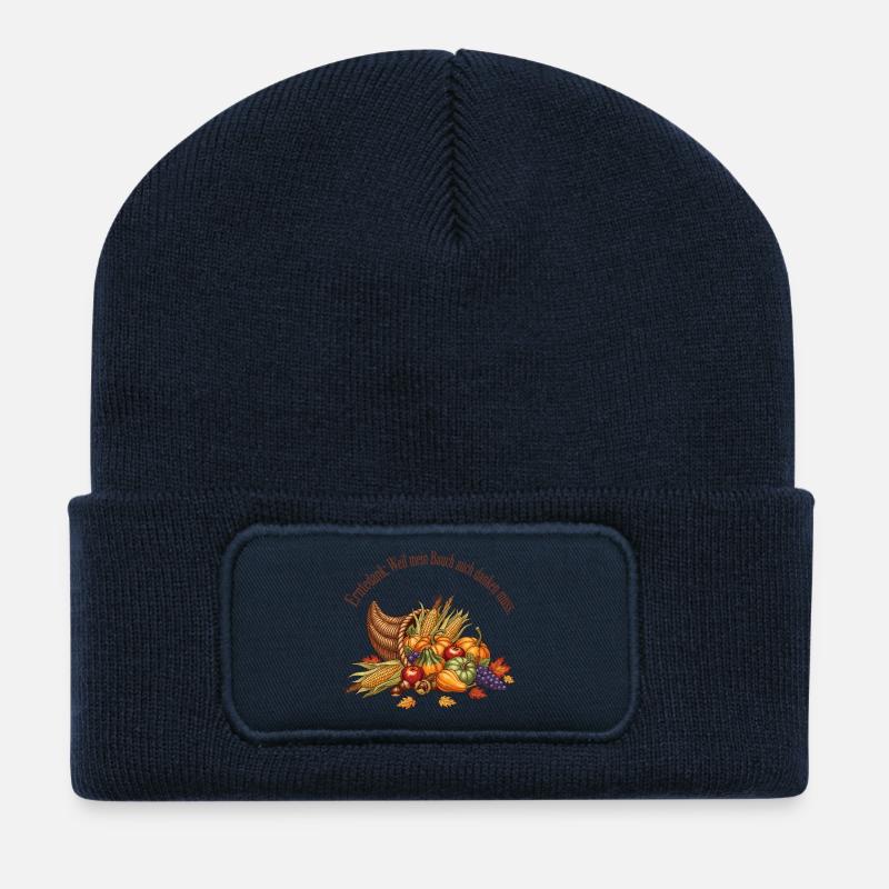Erntedank: Weil mein Bauch auch danken muss. - Recycelte Patch Beanie - French Navy