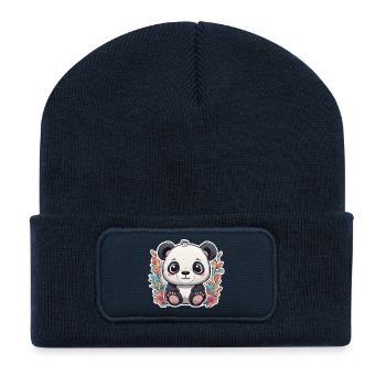 Panda Bear Cub Child in Cute Effervescent Style - Recycled Patch Beanie - french navy - Front