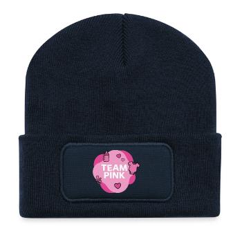 Conception de la baby shower rose de l’équipe - Beanie recyclé à patch - bleu marine - Devant
