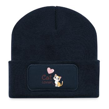 Lustiges Kätzchen-Rosa-Herz-Design - Recycelte Patch Beanie - French Navy - Vorne
