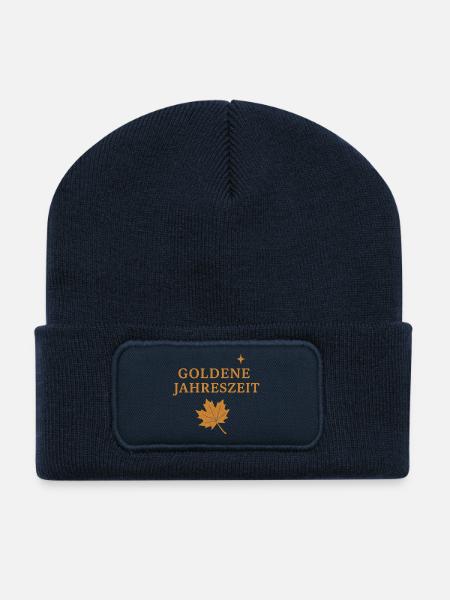 Goldene Herbstblätter Jahreszeit Motiv - Recycelte Patch Beanie - French Navy