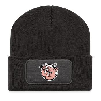 Cochon avec bouteille de célébration - Beanie recyclé à patch - charbon - Devant