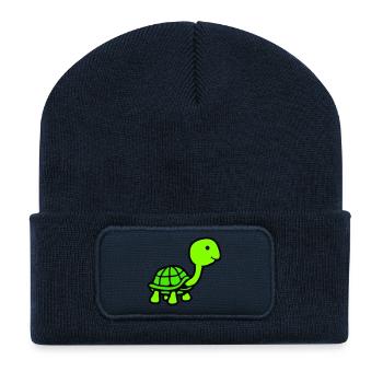 Turtle long neck smiling happy funny - Recycled Patch Beanie - french navy - Front