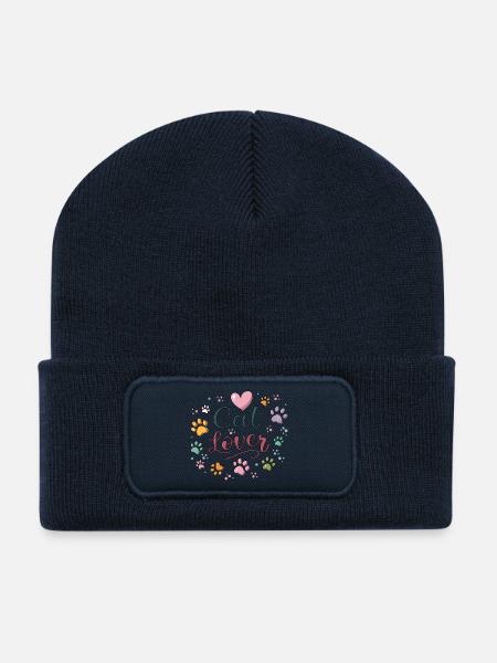 Feline Love and Colorful Paws - Recycled Patch Beanie - french navy