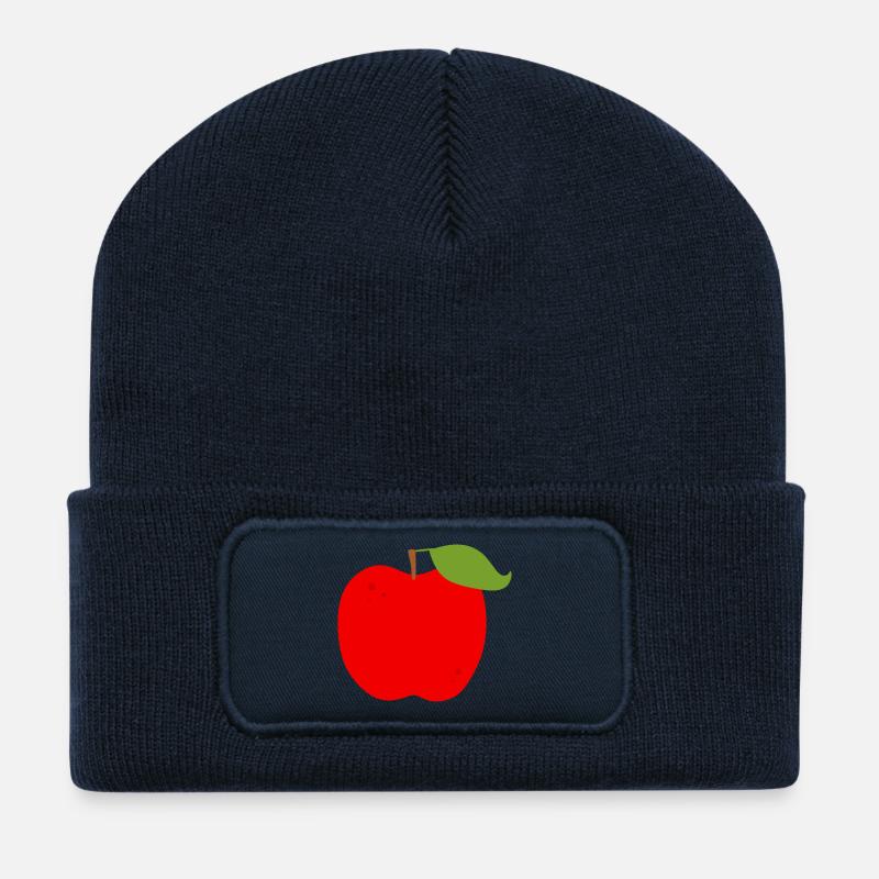 Lebendiger roter Apfel Illustration - Recycelte Patch Beanie - French Navy