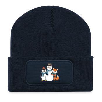 Winter Friends - Penguin, Snowman and Fox - Recycled Patch Beanie - french navy - Front