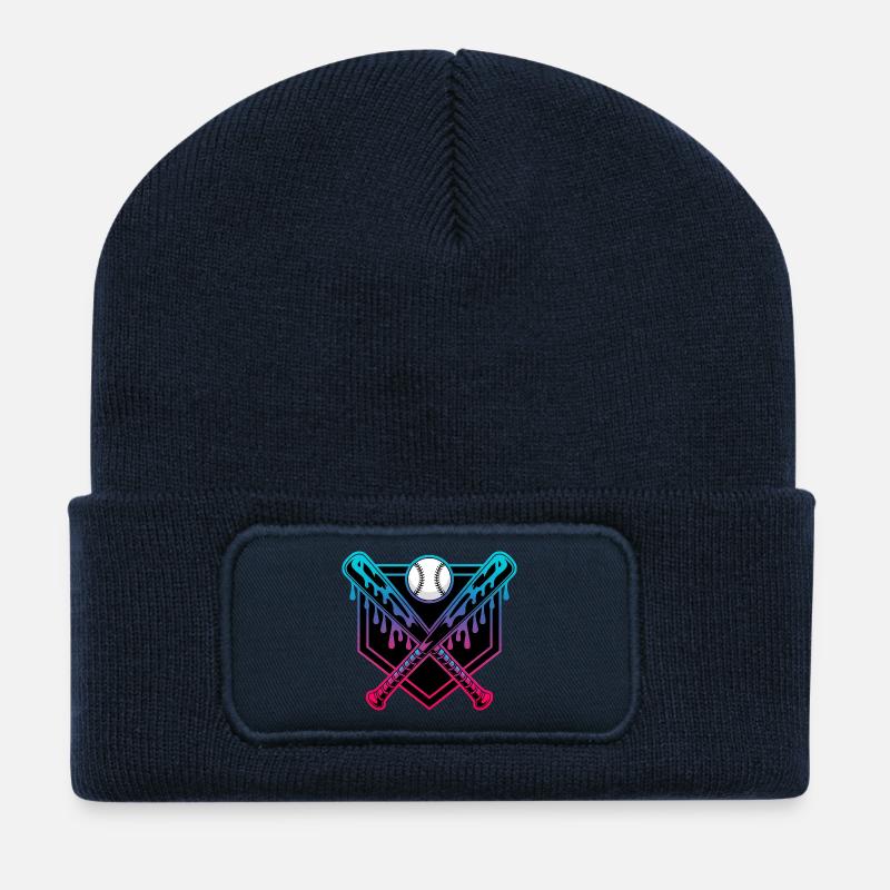 Neon Dripping Baseball Bats Crossed - Recycled Patch Beanie - french navy