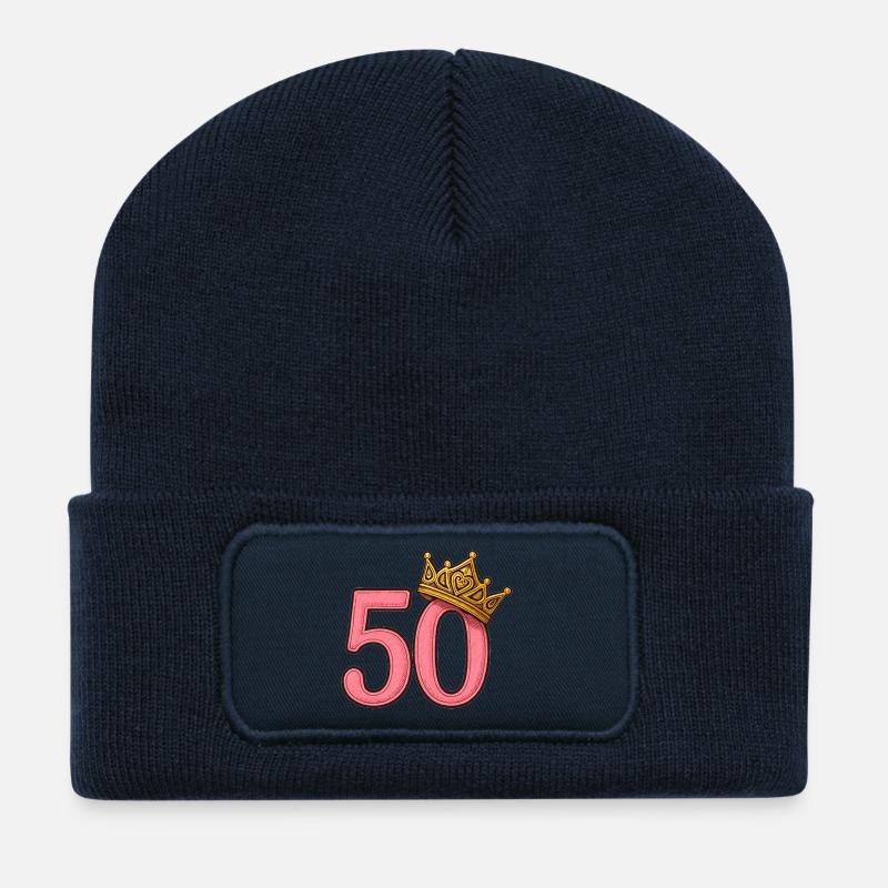 50. Geburtstag Frau Gold Krone Geschenkidee - Recycelte Patch Beanie - French Navy