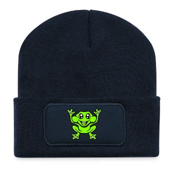 Frog Toad Laughs Funny Jumping Happy Comic - Recycled Patch Beanie - french navy - Front