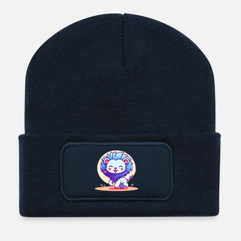 Kleiner blauer Löwe - Recycelte Patch Beanie - French Navy