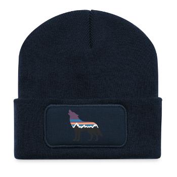 Wolf Dog Mountain Landscape Forest Hiking Silhouette - Recycled Patch Beanie - french navy - Front