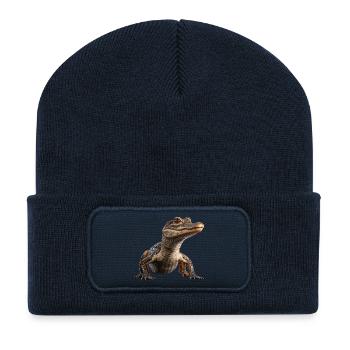 Kaiman Krokodil Alligator Reptilien Kroko Kaimane - Recycelte Patch Beanie - French Navy - Vorne
