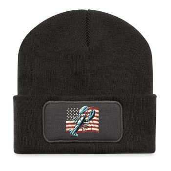 Homard devant le drapeau américain - Beanie recyclé à patch - charbon - Devant