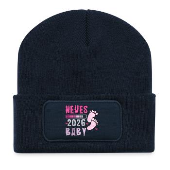 Future maman NOUVEAU BÉBÉ 2026 Drôle - Beanie recyclé à patch - bleu marine - Devant