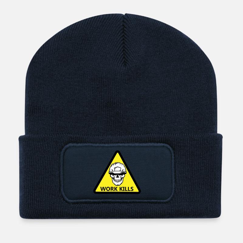 Danger Work, Kill Schild mit behelmtem Totenkopf - Recycelte Patch Beanie - French Navy