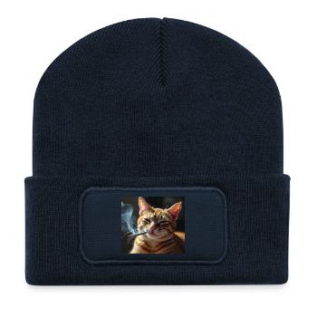 Fumer Chat Génération Z Mème Chat Fumer - Beanie recyclé à patch - bleu marine - Devant