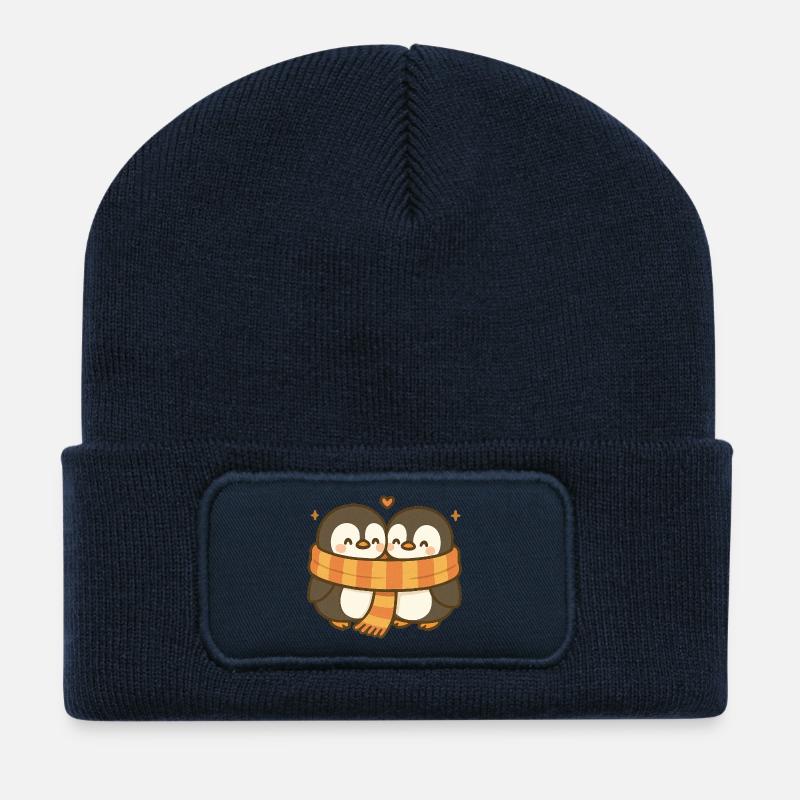 Twin Pinguin Umarmung mit Schal - Recycelte Patch Beanie - French Navy