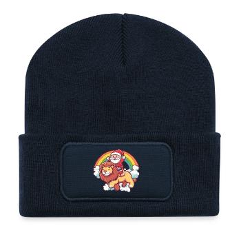 Löwe Weihnachtsmann Weihnachten - Recycelte Patch Beanie - French Navy - Vorne