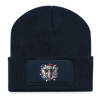 Mammoth Christmas Funny Elephant - Recycled Patch Beanie - french navy - Front