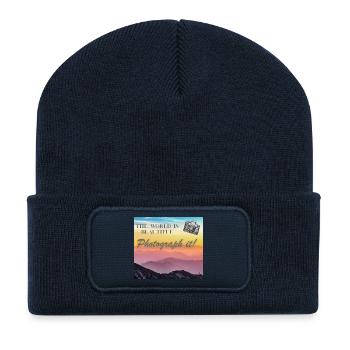 Le monde est beau – photographiez-le - Beanie recyclé à patch - bleu marine - Devant